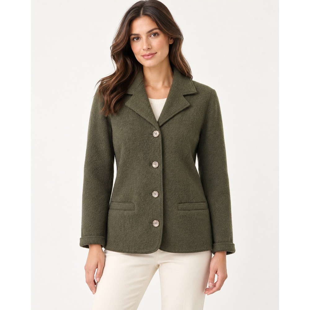 Evan-Picone Wool Jacket Women S Gorpcore Quiet Luxury Olive Boiled Wool Blazer